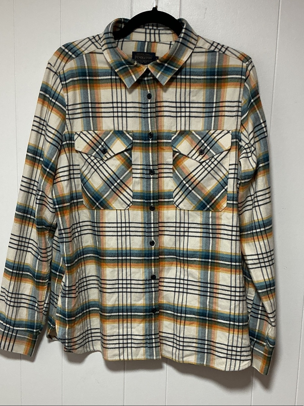Pendleton Plaid Button-Up in Ivory, Teal & Mustard